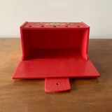 Red plastic onion or spice box with wood effect and floral decoration - EMSA - 1970