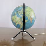 Globe terrestre, carte Taride, tripode, éclairé, mappemonde, 1967.