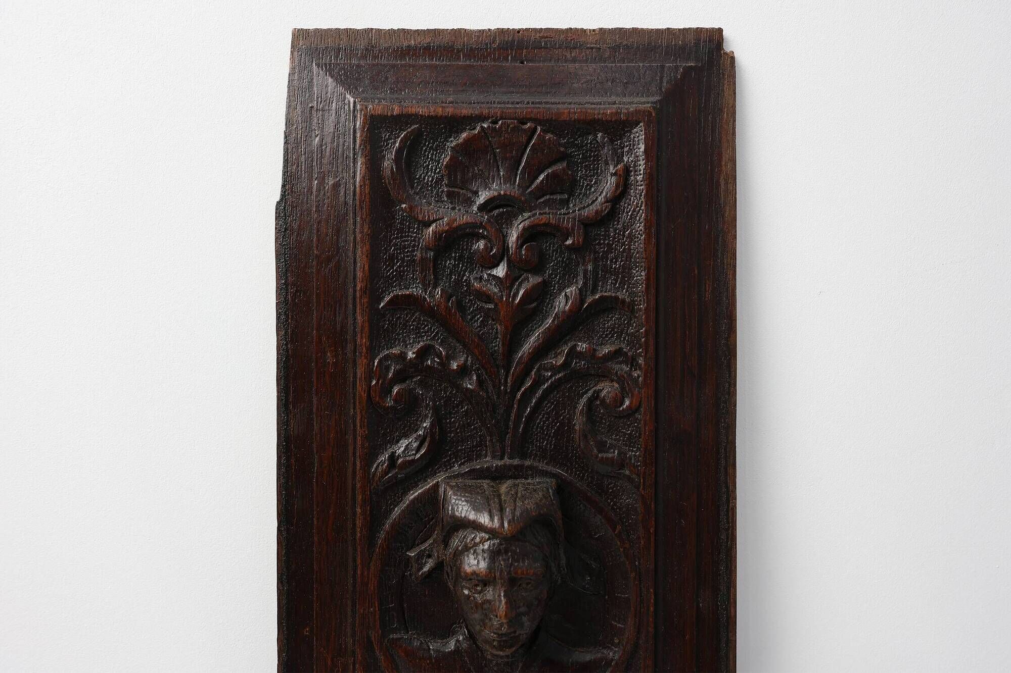Flemish Renaissance Carved Oak Panel with Female Portrait Medallion