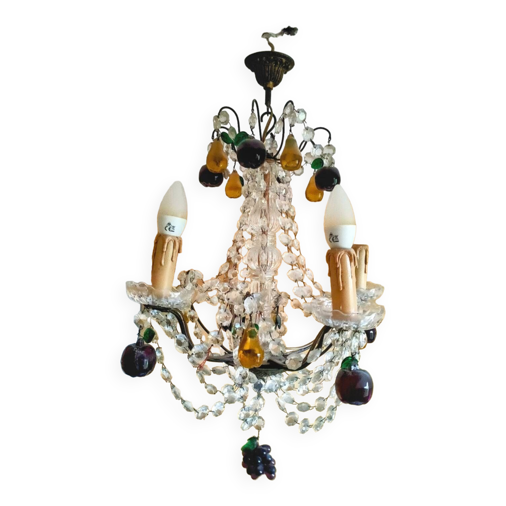 Golden bronze chandelier with fruit pendants