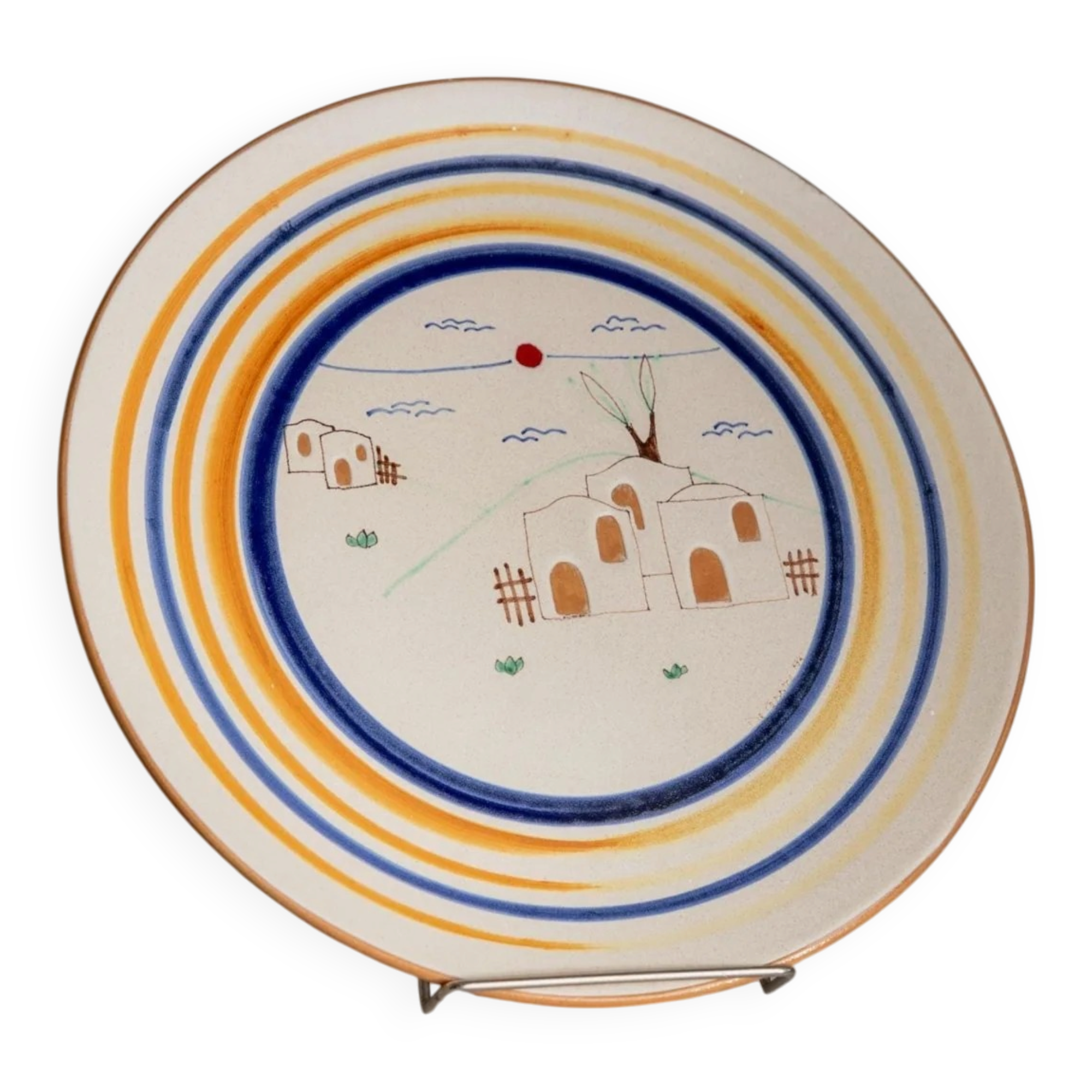 Vintage hand-painted ceramic wall plate - Italy 1980s - studio pottery, Mid Century Deco - collectible plate in country house style, fruit bowl