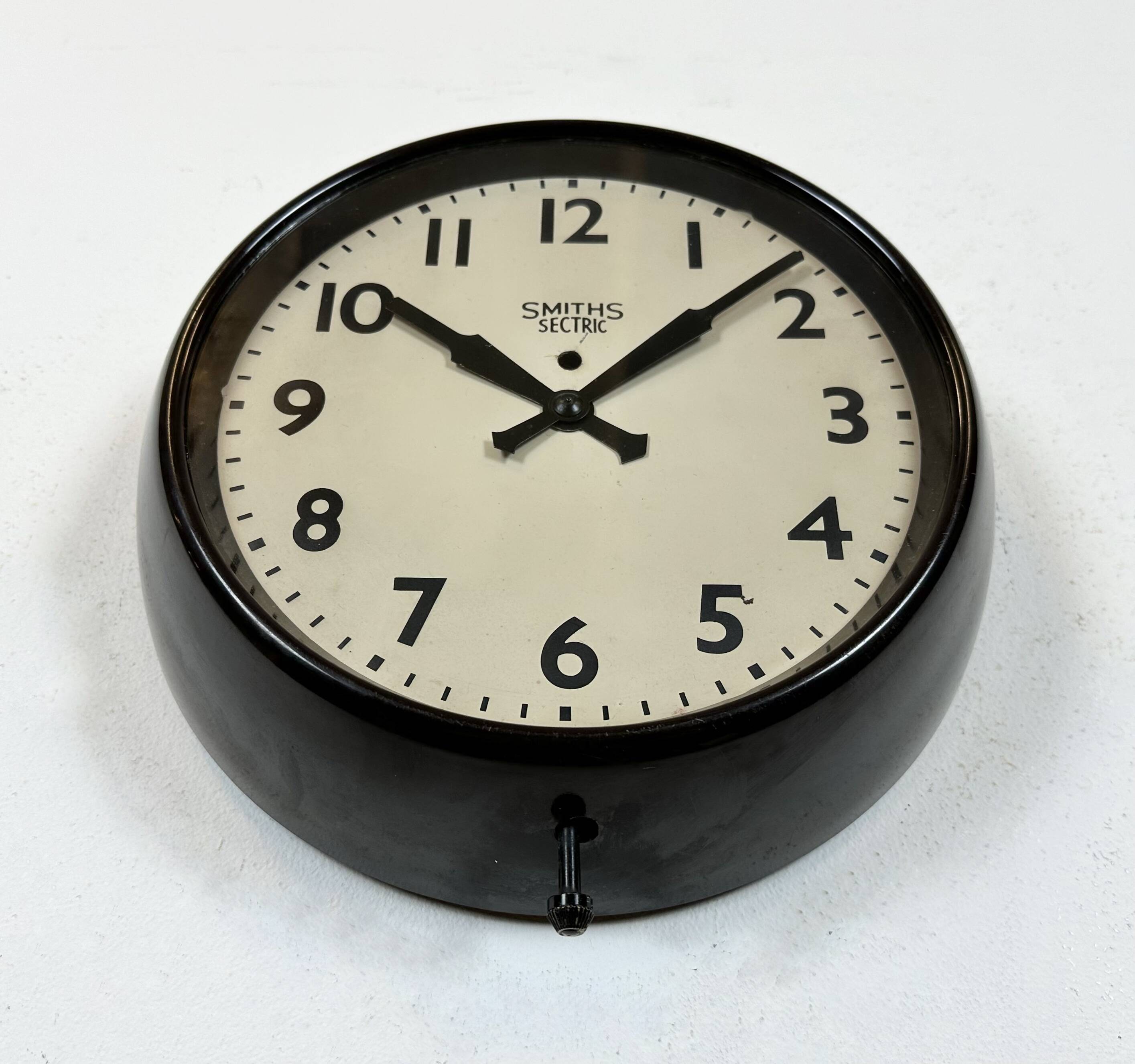 Vintage brown bakelite electric wall clock from smiths sectric, 1950s