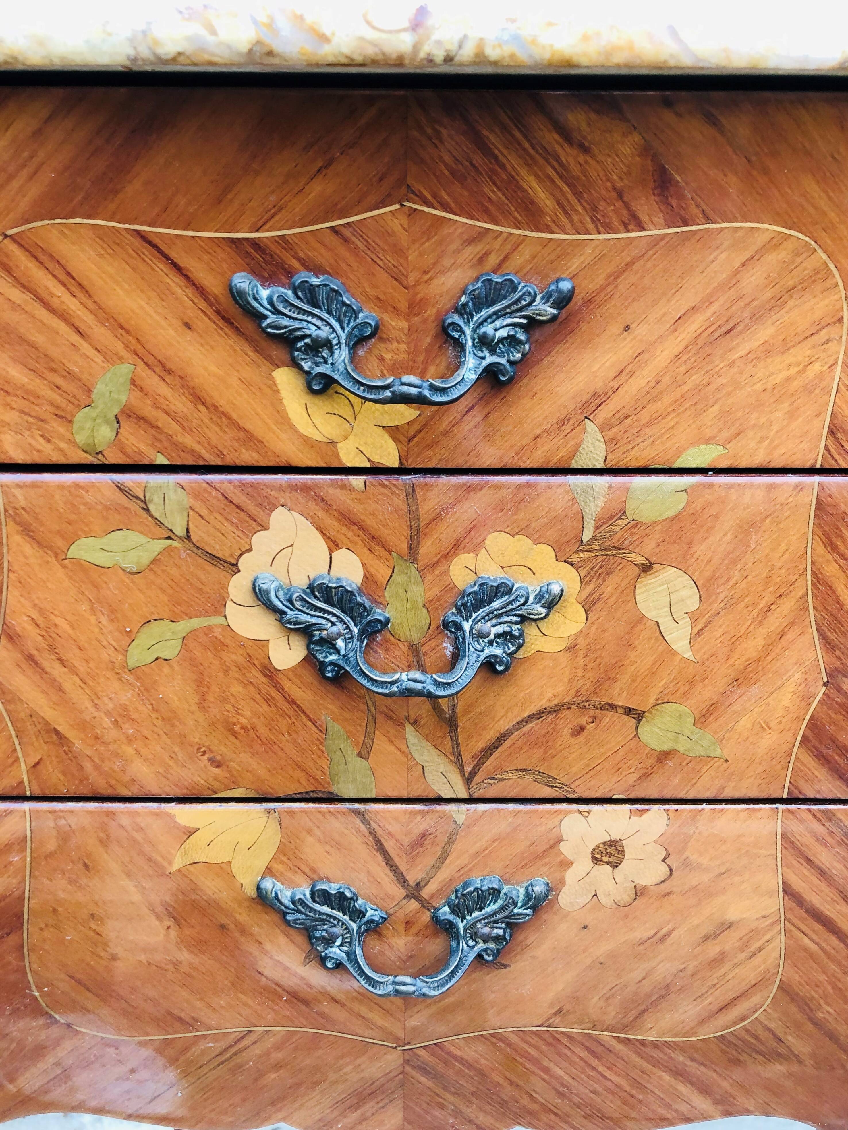 Bedside in Louis XV style marquetry