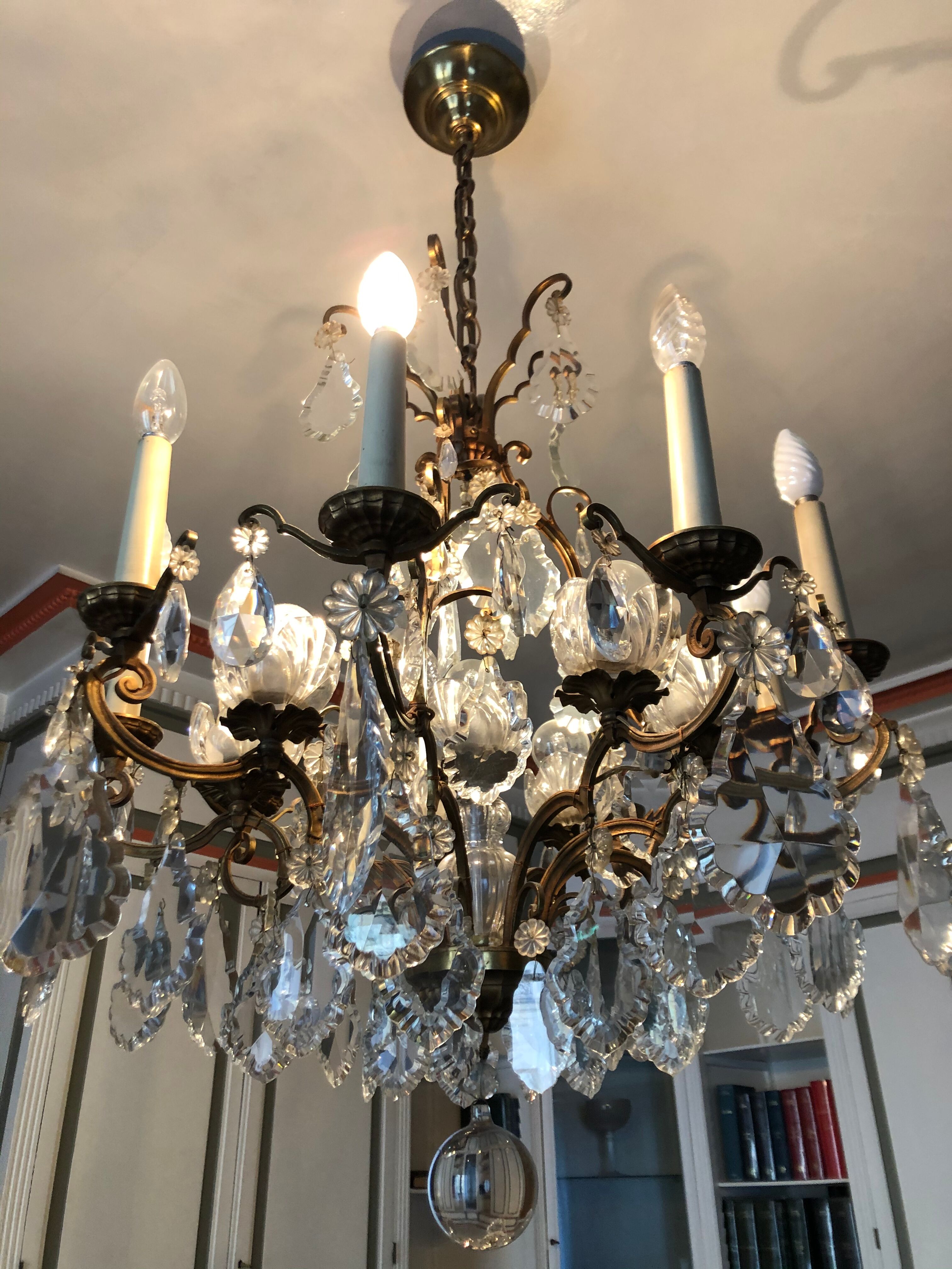 Bagués chandelier bronze and crystal 9 fires 1940