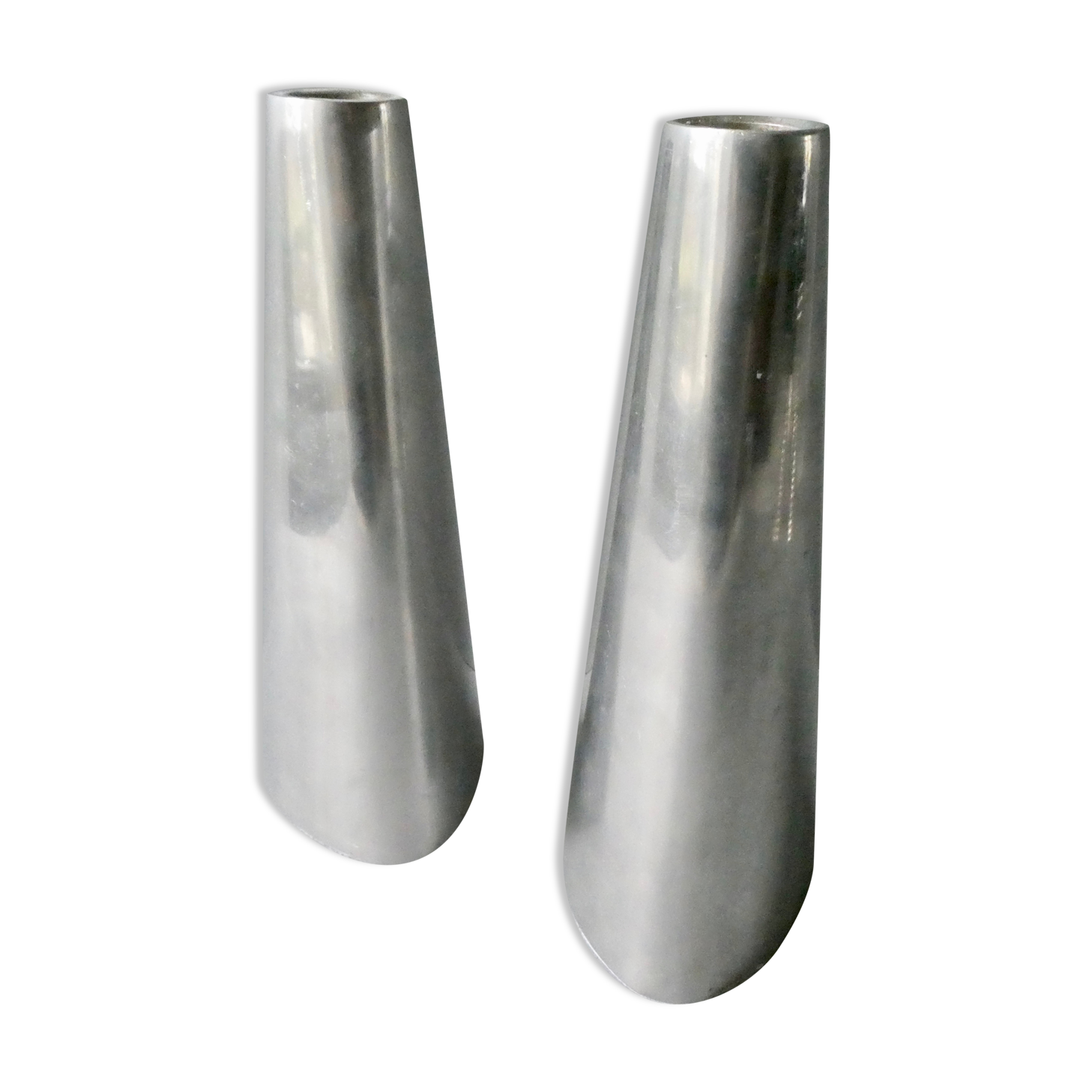 Pair of aluminum candle holders from the 80s