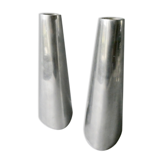 Pair of aluminum candle holders from the 80s
