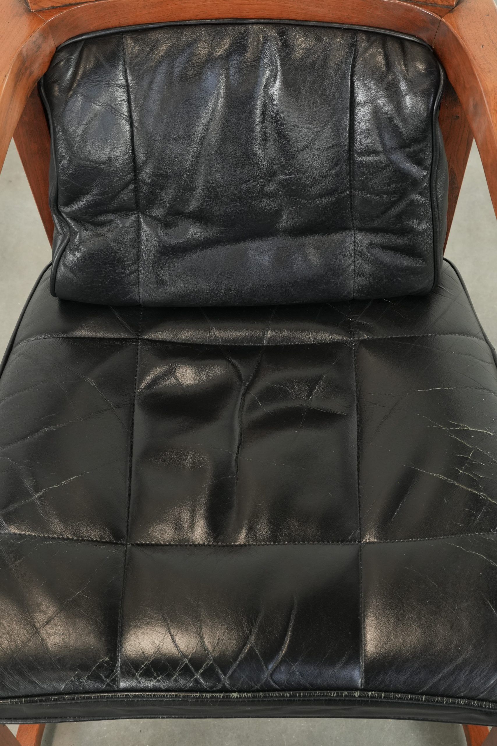 Black leather Art Deco design dining/side/desk chair with armrests