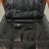 Black leather Art Deco design dining/side/desk chair with armrests