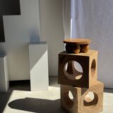 Coffee table, or openwork cubic stool in natural monoxyle mango wood H40.
