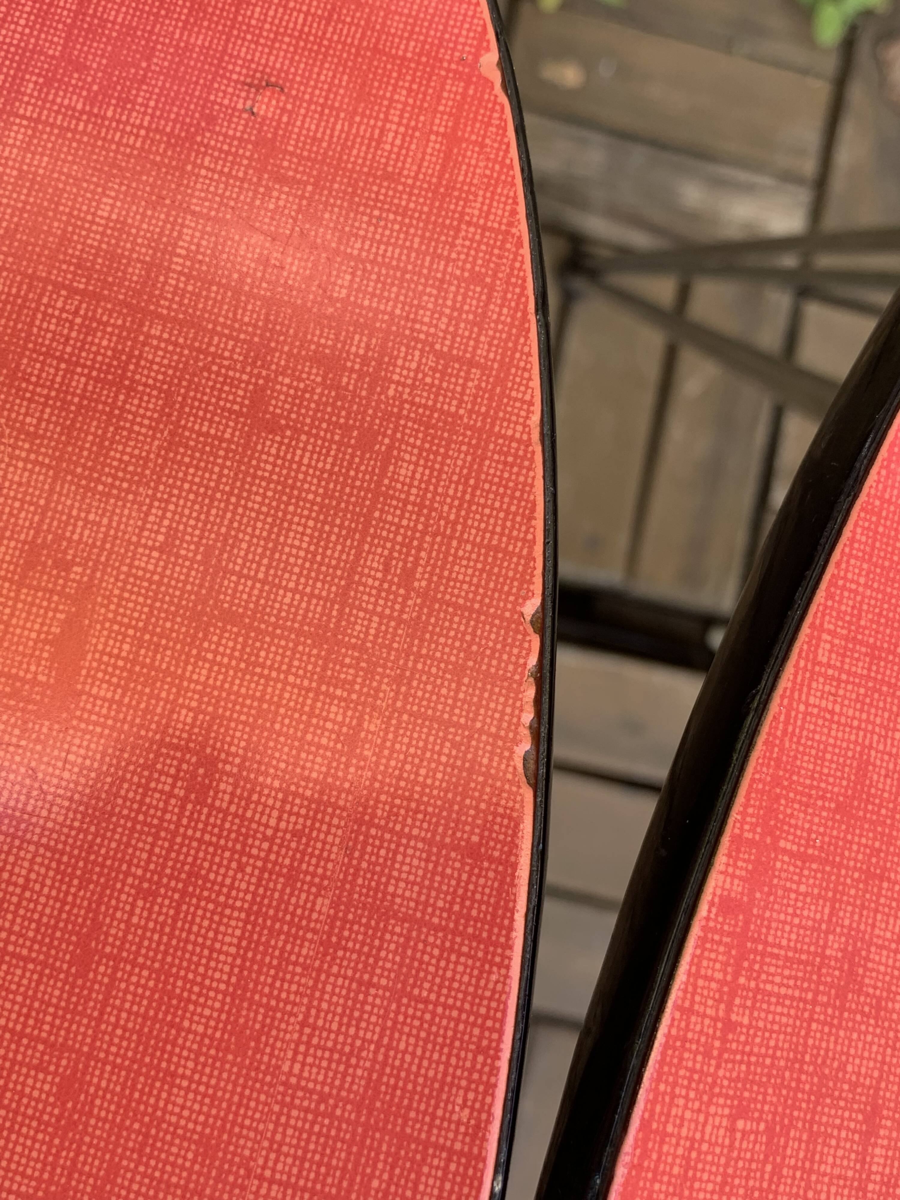 4 red Formica chairs with Eiffel legs, 1950s