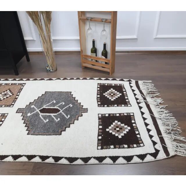 Vintage Turkish Oushak Handmade Wool Runner 100x365