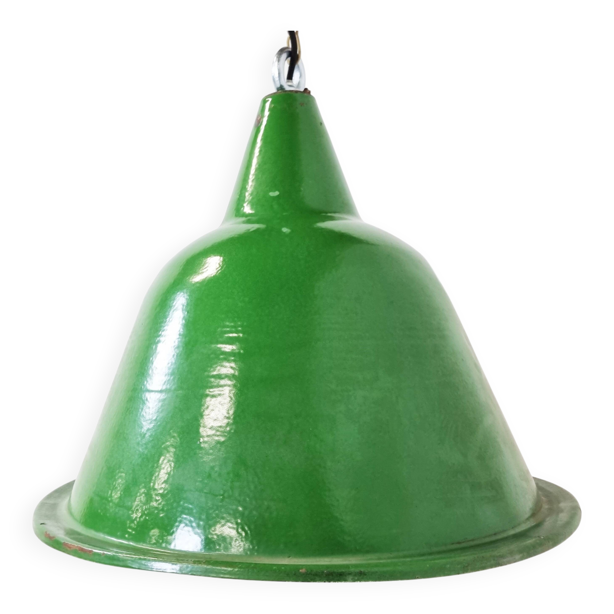 Large vintage industrial green enamel pendant lights, 1960s