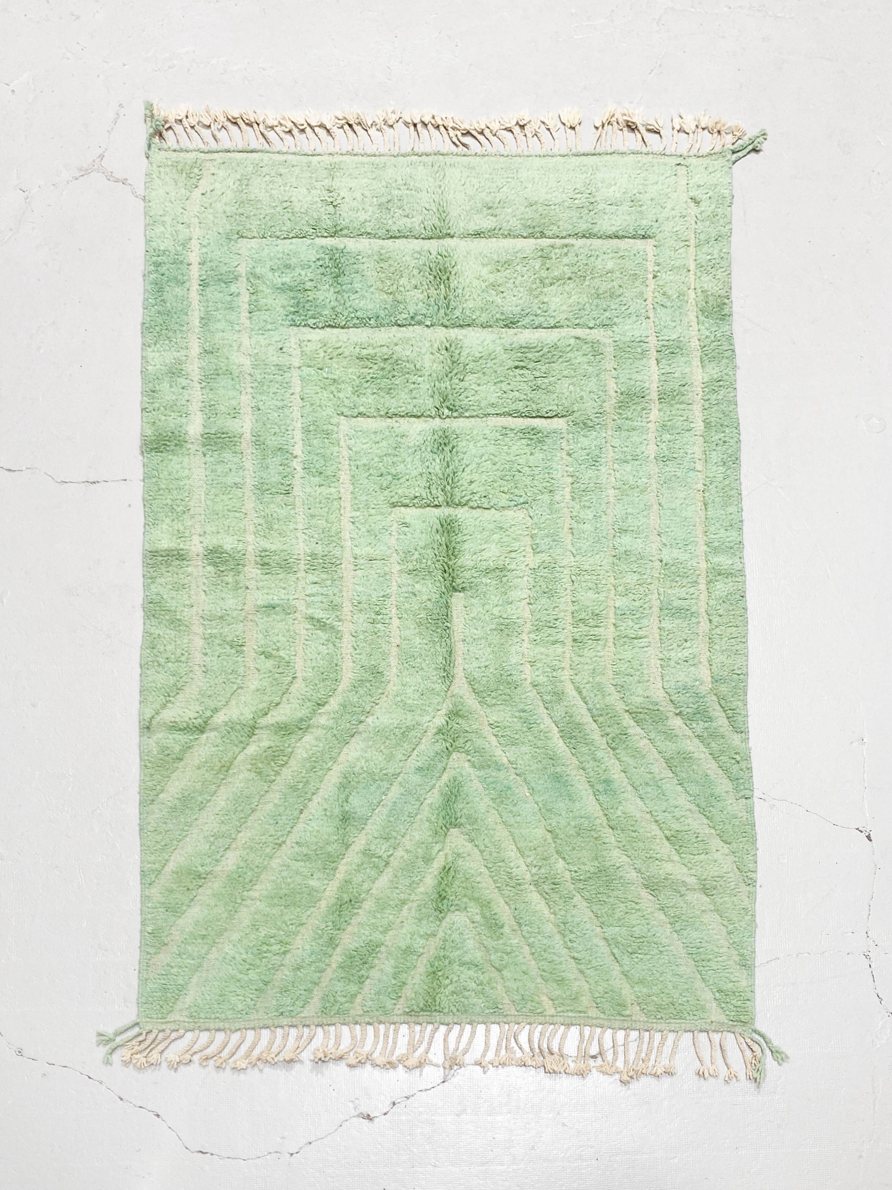 Moroccan Berber carpet Beni Ouarain water green with engraved patterns 2.45x1.57m