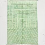 Moroccan Berber carpet Beni Ouarain water green with engraved patterns 2.45x1.57m