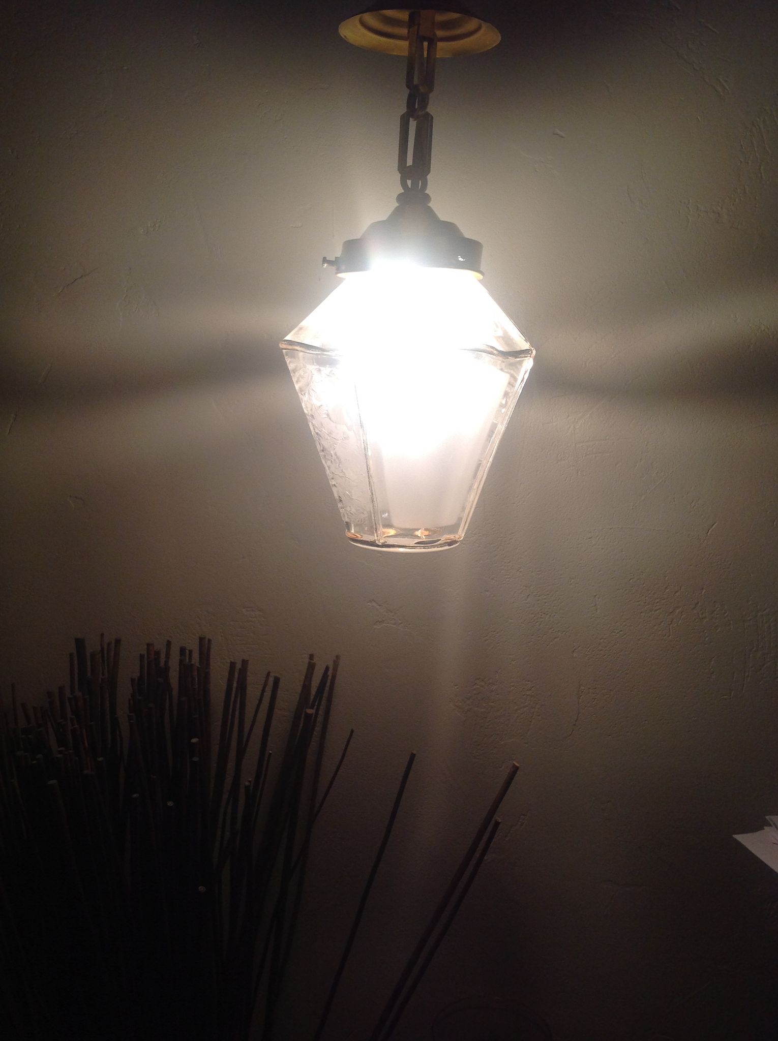 Lantern pendant four sides frosted glass and gold metal art deco / art nouveau