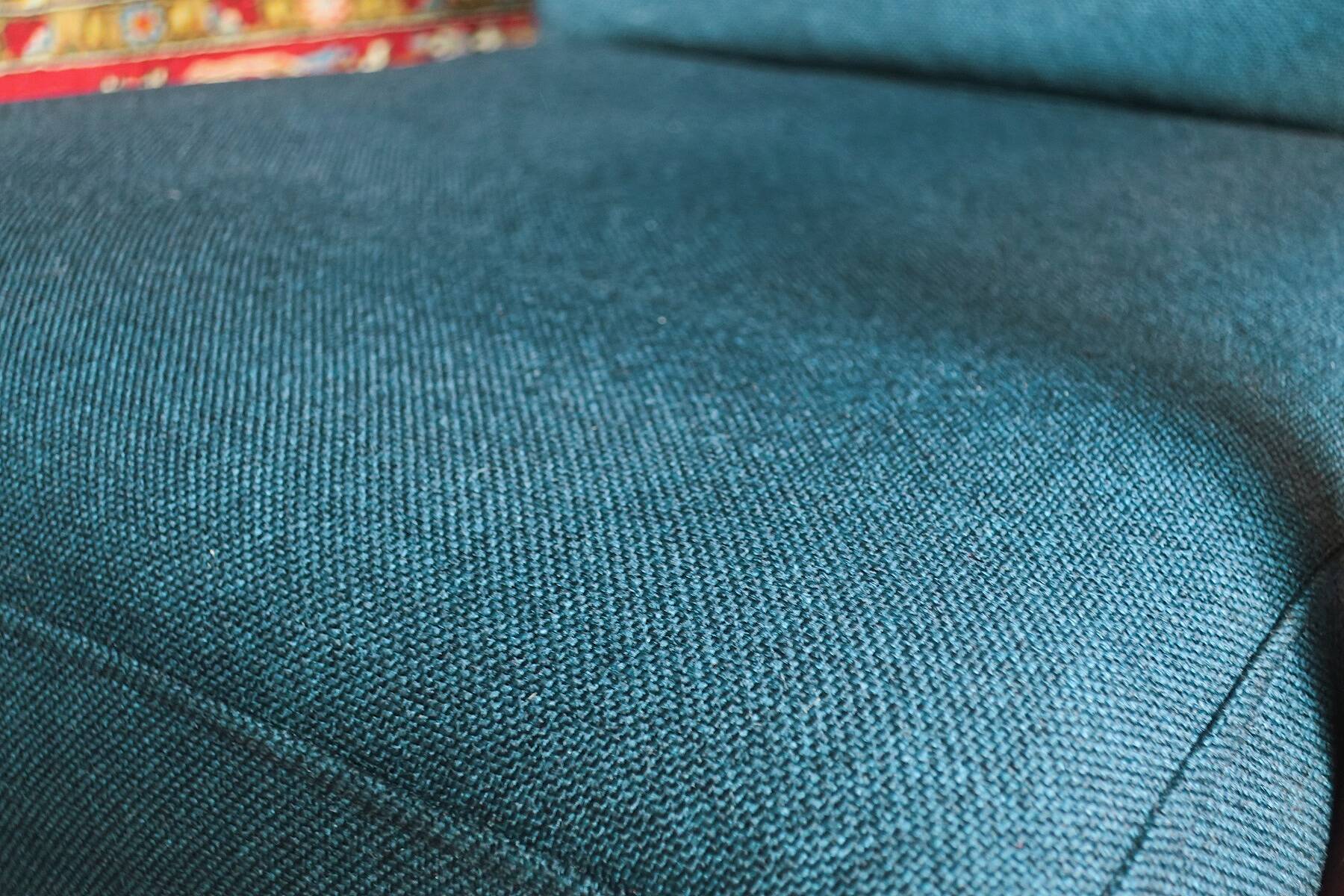 Danish teak lounge chair with blue-green cushions, 1960s