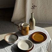 Bouteille vintage en grès beige moucheté H31