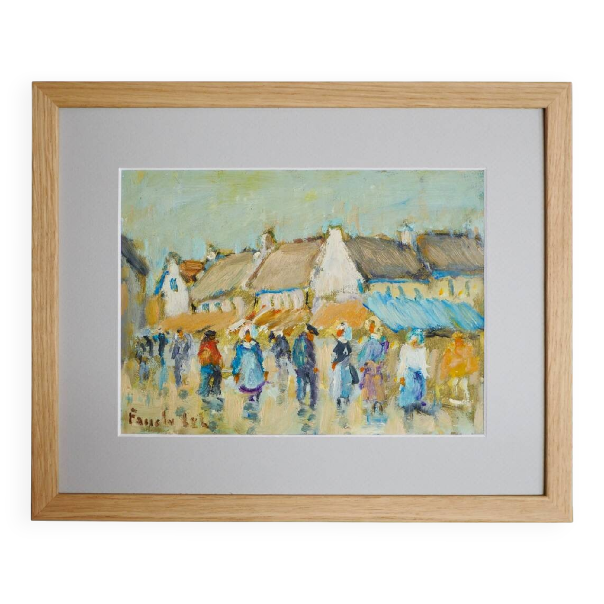 Market in Brittany, acrylic on cardboard