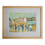 Market in Brittany, acrylic on cardboard