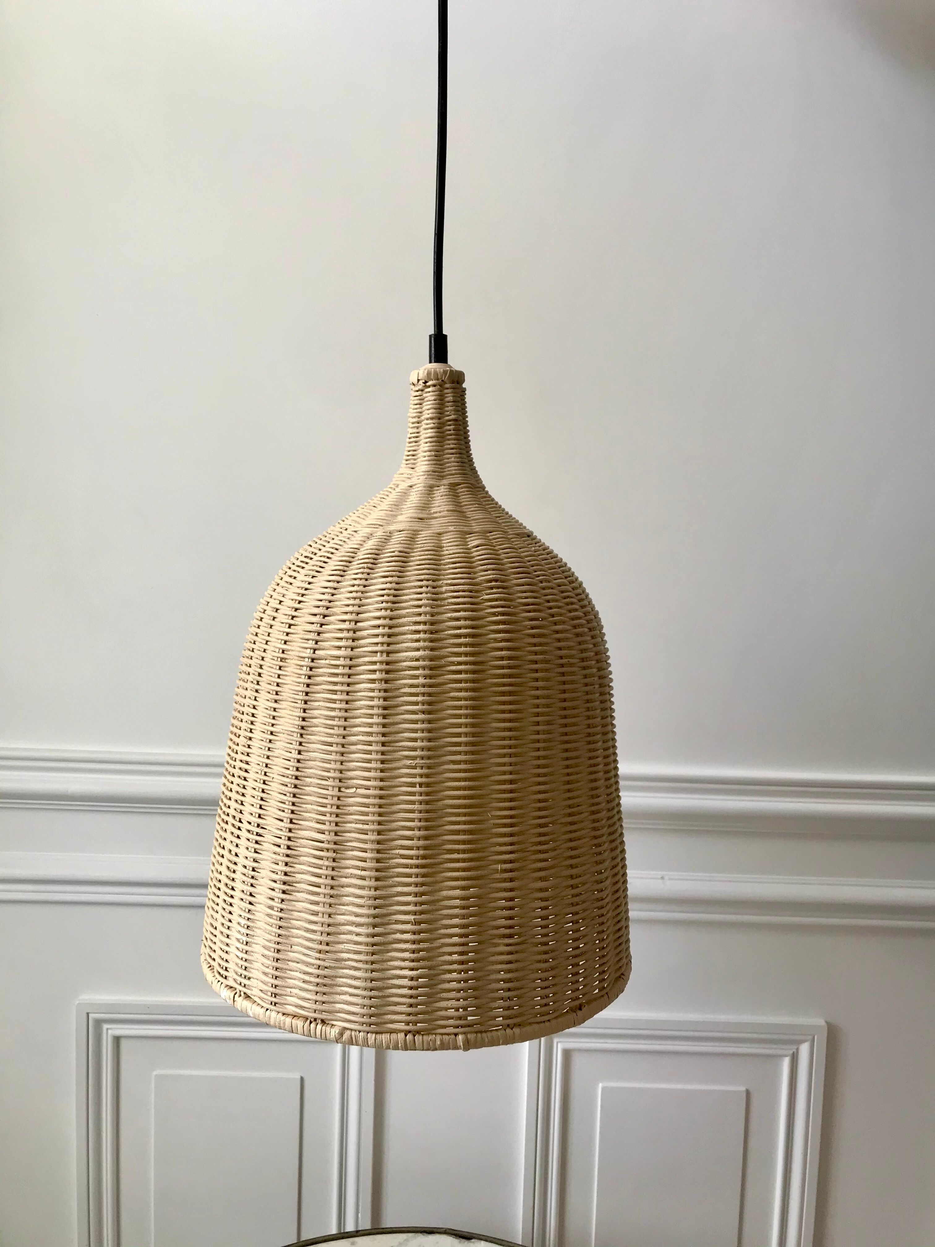 Vintage brushed rattan pendant lamp 80s