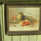 Peinture à l'huile ancienne Nature morte "cruche et fruits"