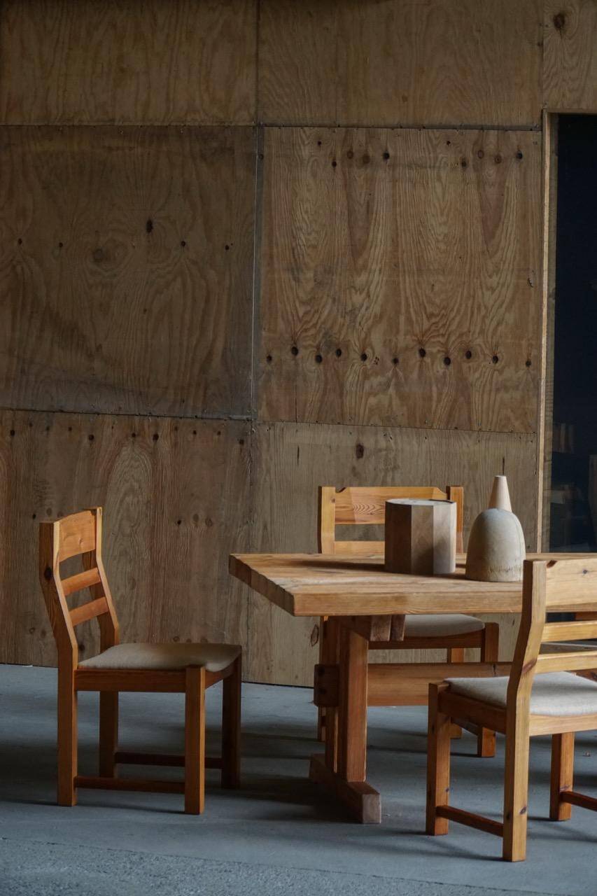 Set of 6 brutalist pine chairs, Hans Frydendal, Danish modernism, 1970s.