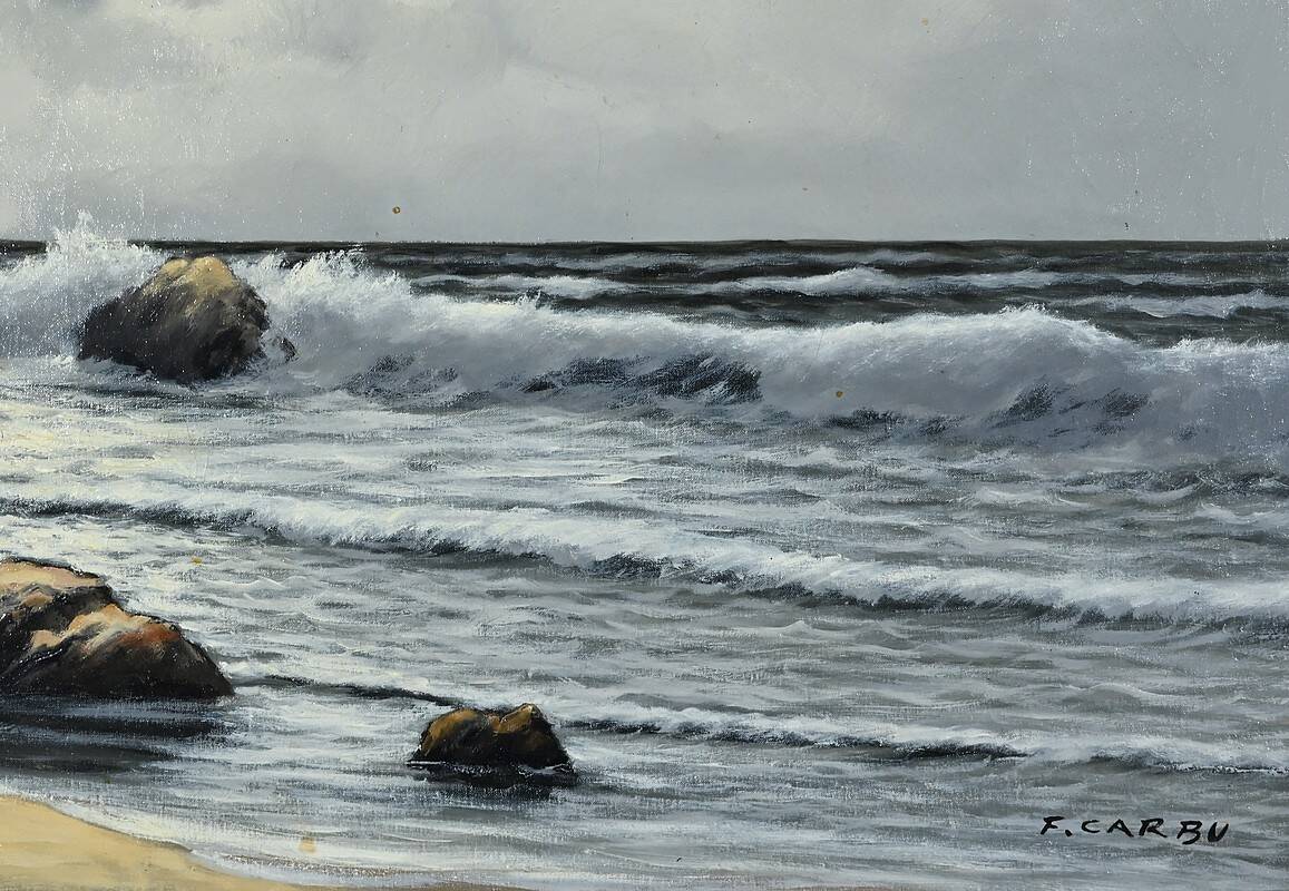 Grande Huile sur Toile Marine signée F. Carbu – XXe