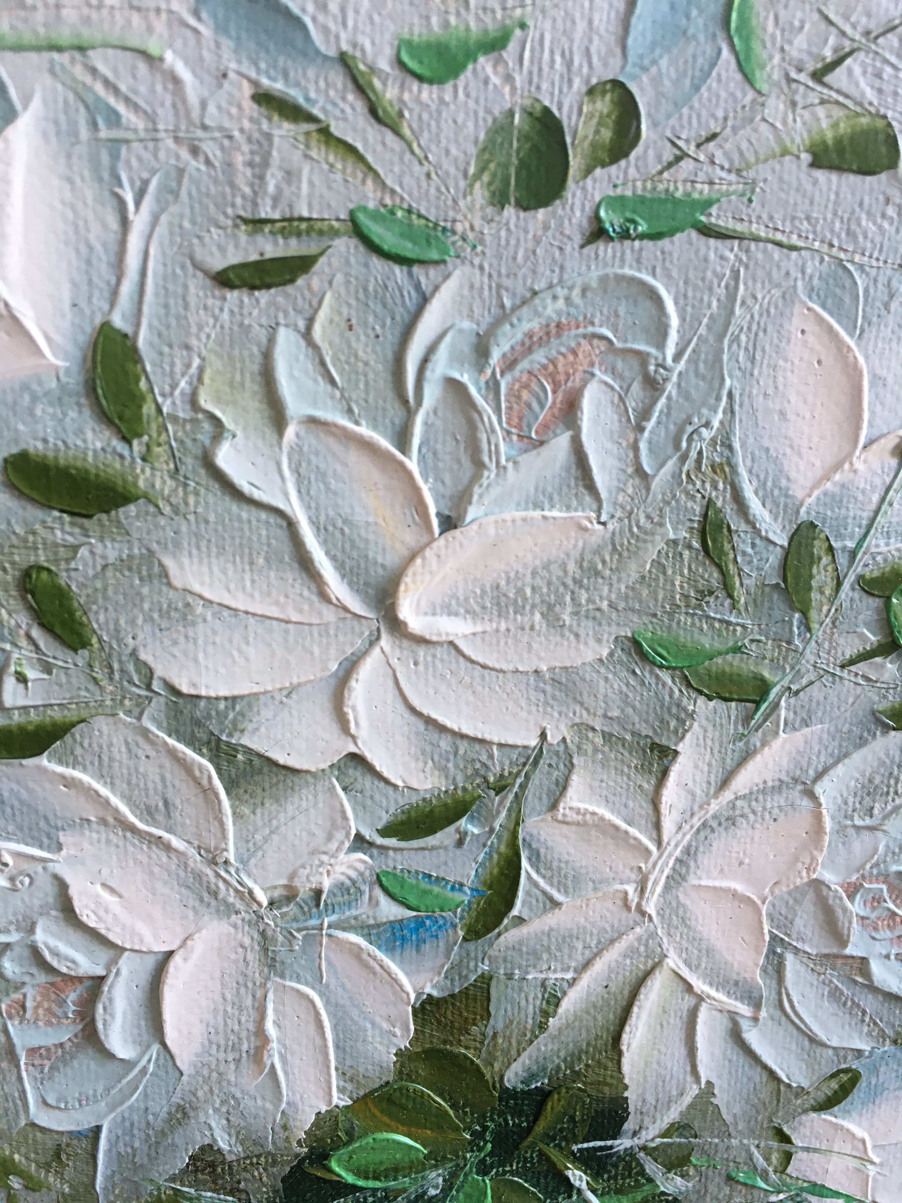 Peinture sur toile bouquet de fleurs blanches