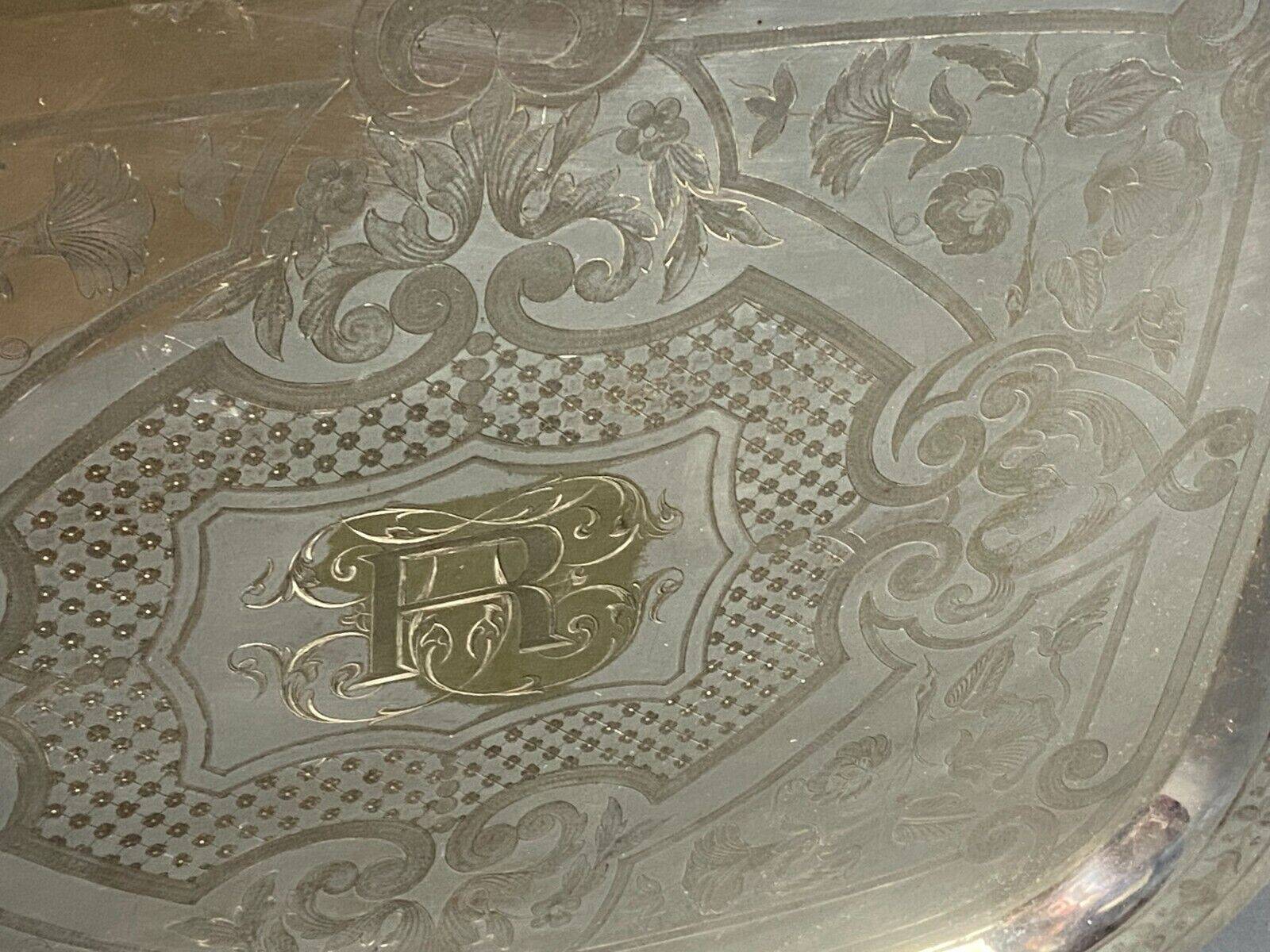 Large tray with monogrammed handles in silver metal 19th century Napoleon III