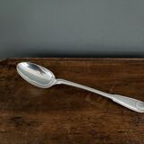 Stew spoon in solid silver 18th century shell model with coat of arms and Farmers General hallmarks