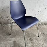 Set of 4 Kartell Maui Chairs — Navy Blue Polypropylene Seats, Chrome Legs, by Vico Magistretti