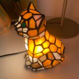 Vintage cat lamp in glass and metal