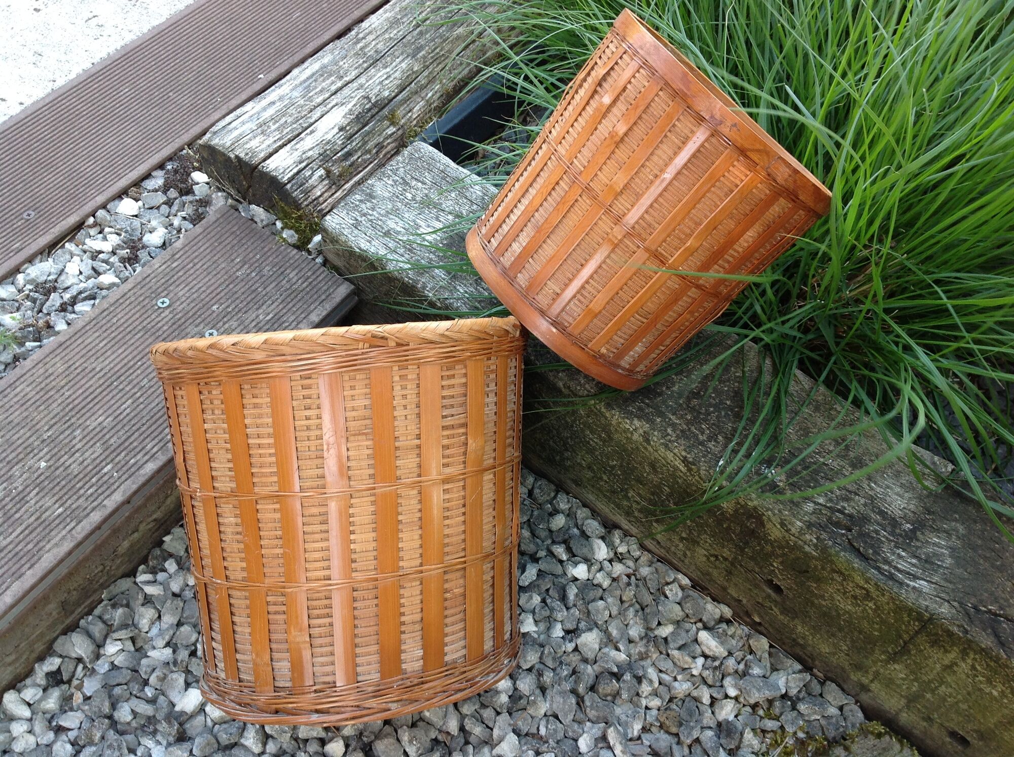 Pair of braided bamboo pot cover / vintage 60s-70s