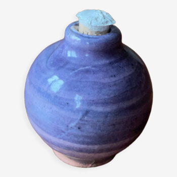 Small purple stoneware flask, cork stopper