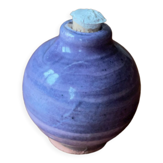 Small purple stoneware flask, cork stopper