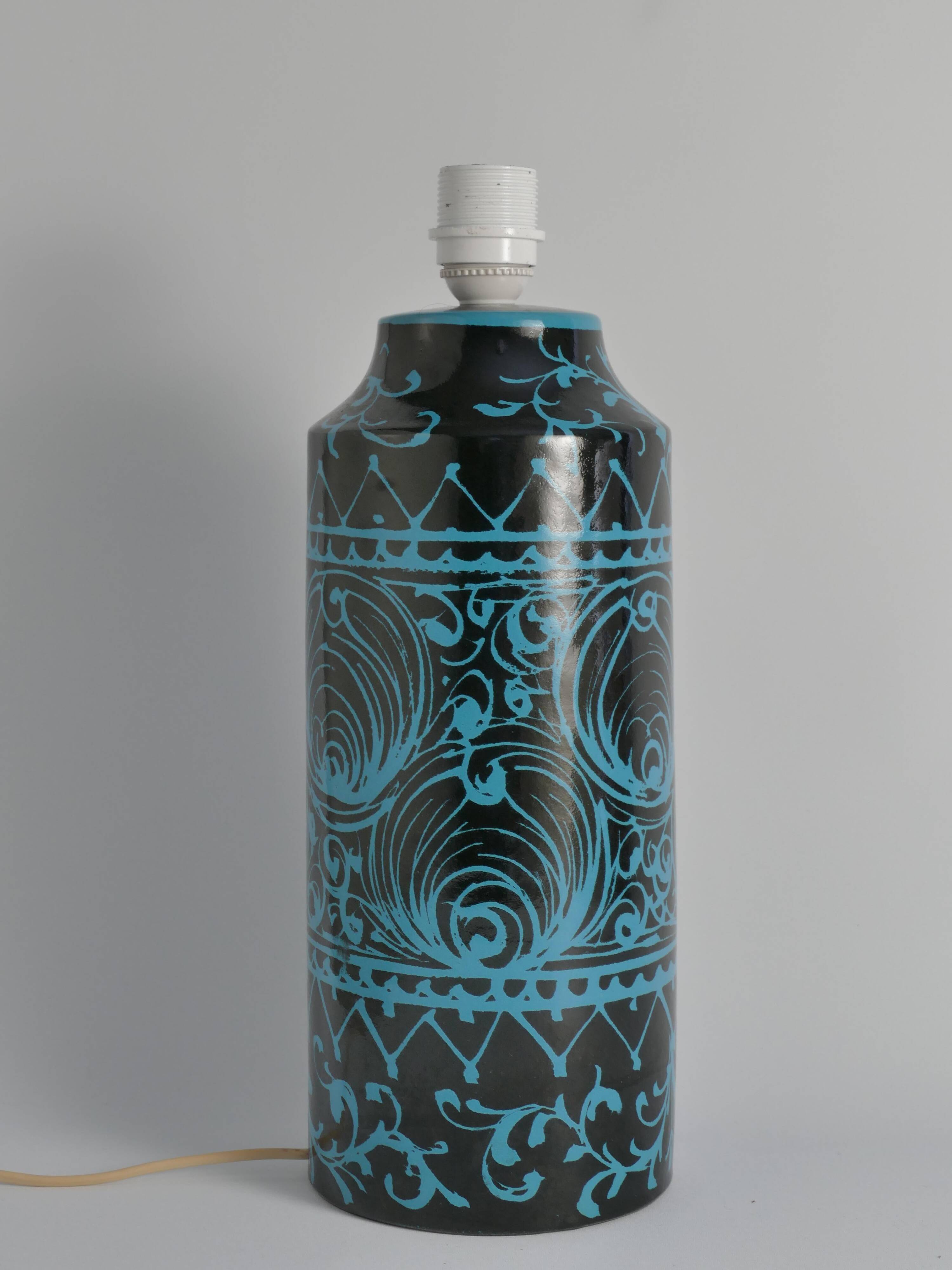 Black and Turquoise Ceramic Table Lamp by Avino Bagni, Italy, 1960s