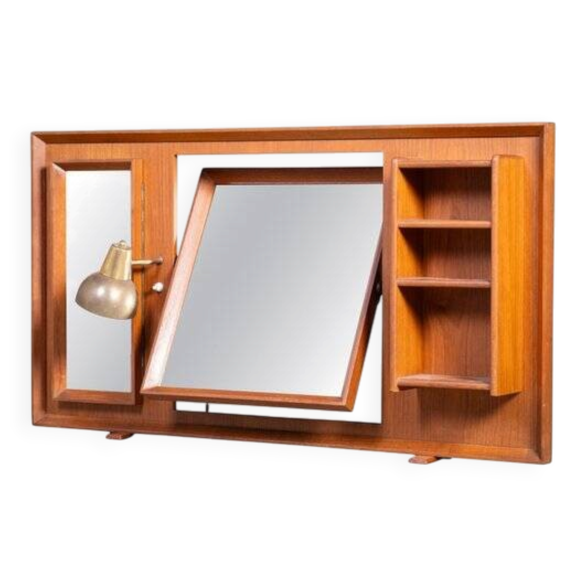 Vintage Freestanding Teak Mirror with Lamp, 1960s