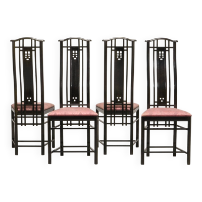 Chaises de salle à manger à dossier haut de conception italienne Giorgetti avec revêtement rose, années 1980
