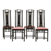 Giorgetti Italian Design High Back Dining Chairs with Pink Upholstery 1980s