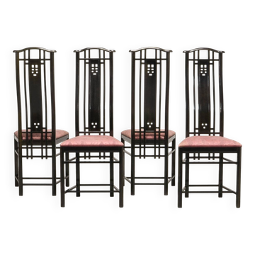 Chaises de salle à manger à dossier haut de conception italienne Giorgetti avec revêtement rose, années 1980