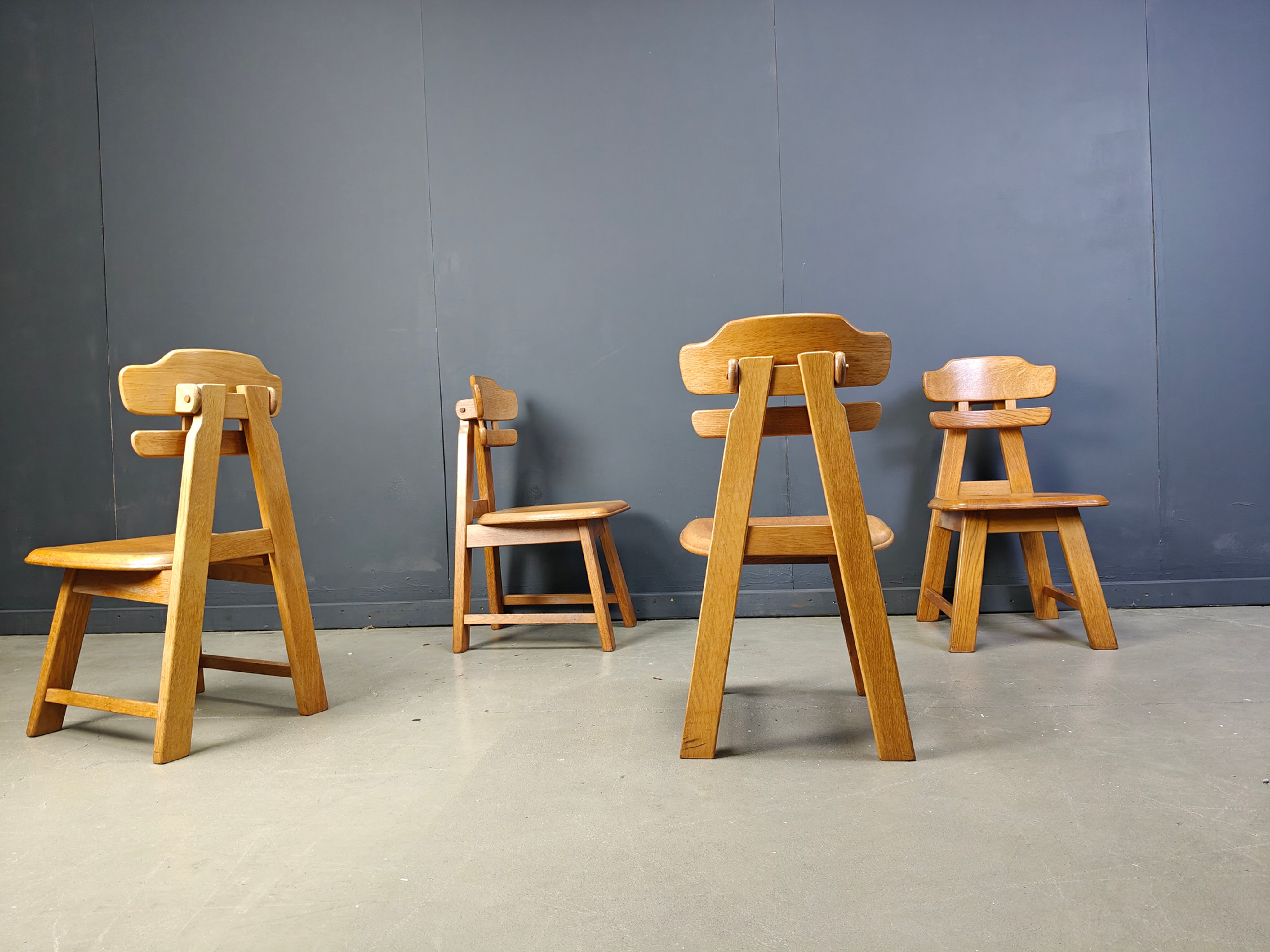Vintage Dutch brutalist oak dining chairs, 1960s