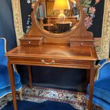 Louis XVI style mahogany and solid walnut dressing table with oval mirror
