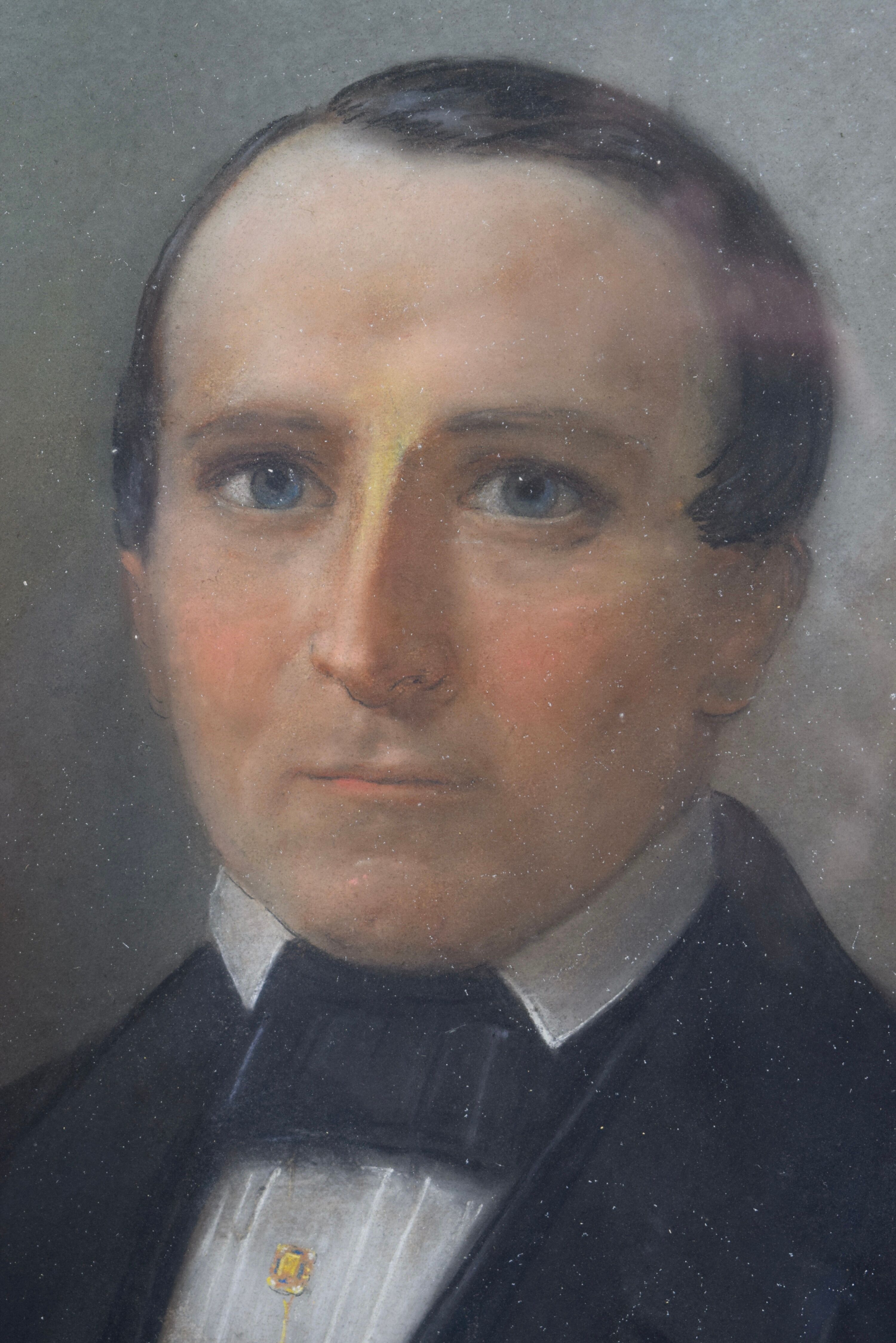 Pastel portrait of man signed Theophile Emmanuel Duverger 1861