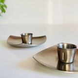 Vintage brushed metal geometric candle holders