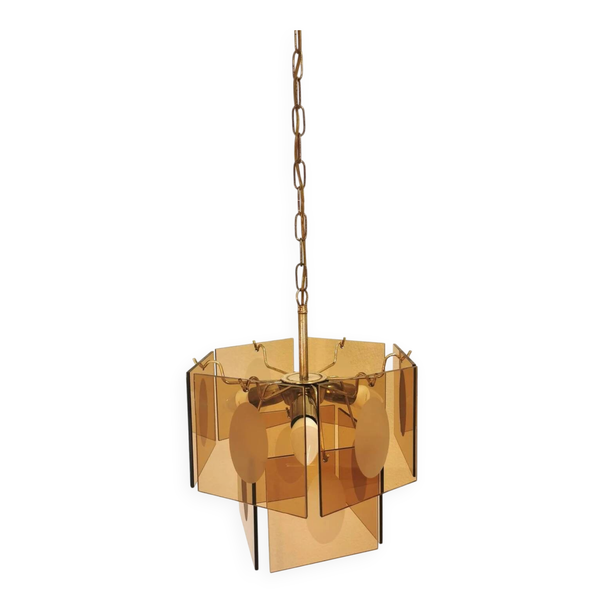 Mid Century Vistosi Smoked Glass Chandelier - Italian Pendant Light