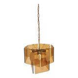 Mid Century Vistosi Smoked Glass Chandelier - Italian Pendant Light