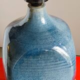 pied de lampe artisanal grés vernissé année 70 bleu
