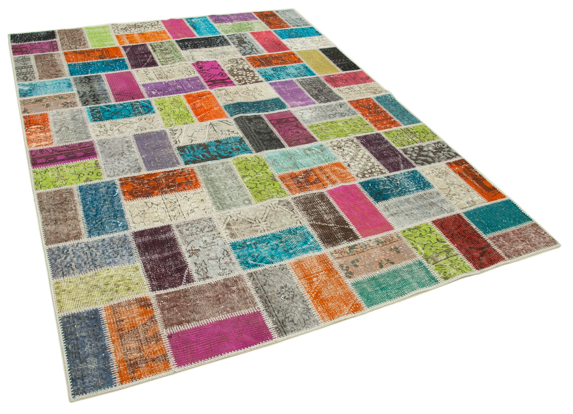 Handwoven anatolian contemporary 173 cm x 225 cm multicolor patchwork carpet