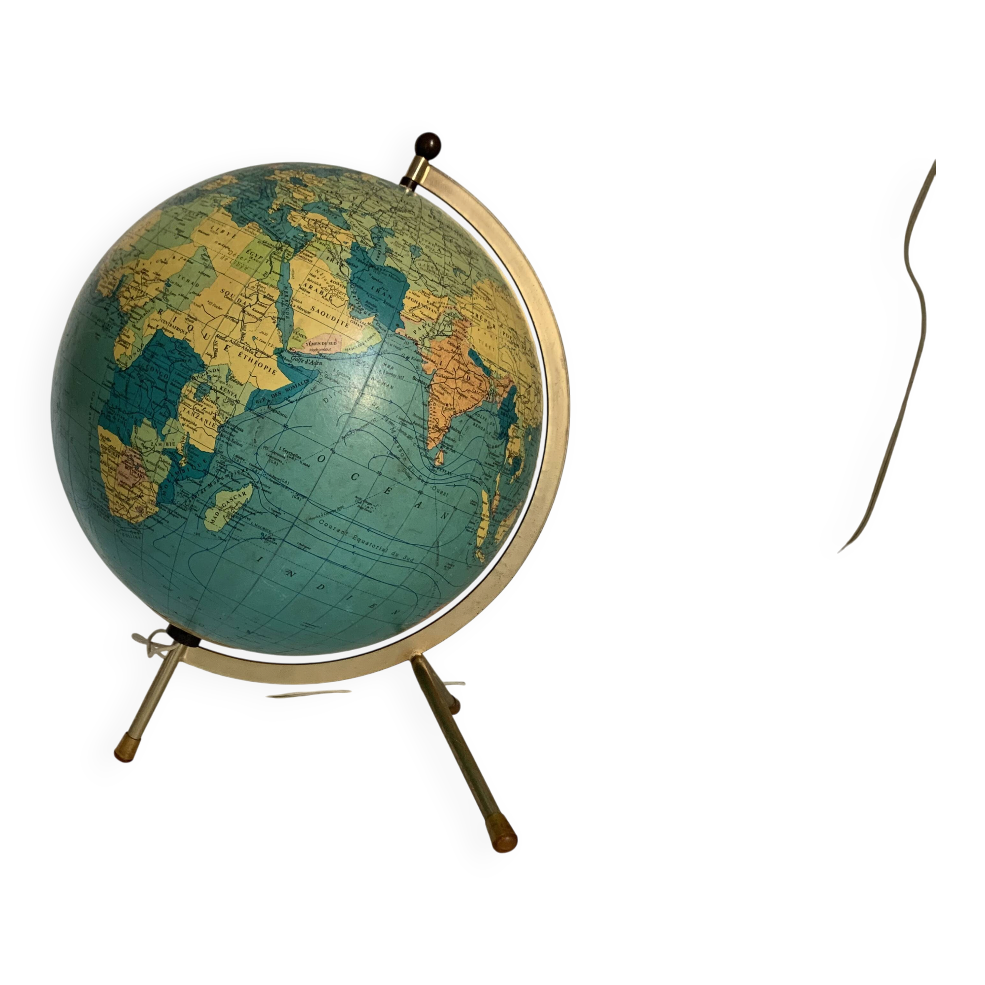 Vintage globe 1969 terrestrial tripod glass Taride world map - 33 cm