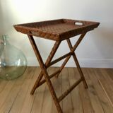 Rattan console exotic wood vintage removable tray 70s